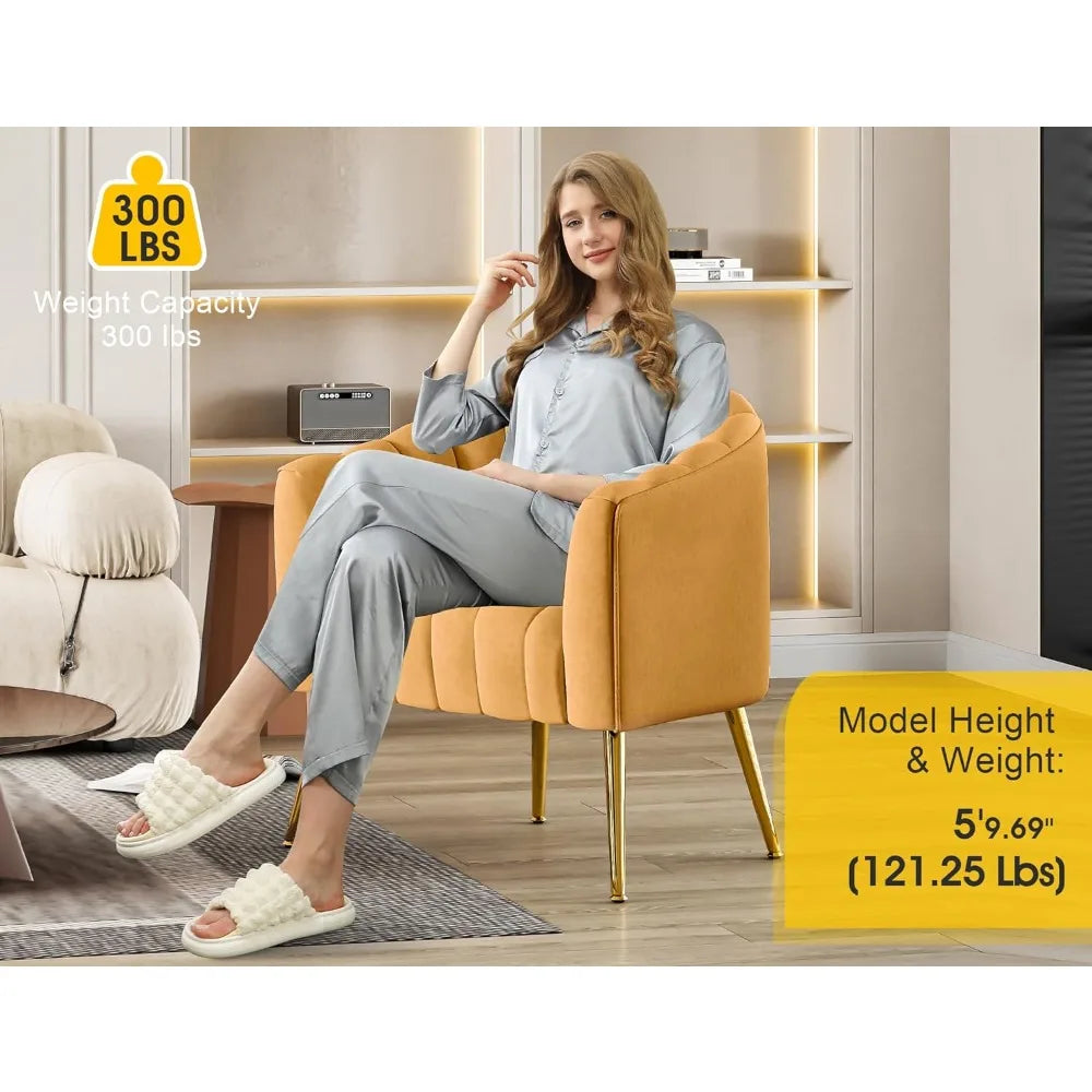 Oversized Pumpkin Couch Accent Chair, Modern Comfy Velvet Upholstered Barrel Chairs, Luxury Single Sofa Armchair for Living Room