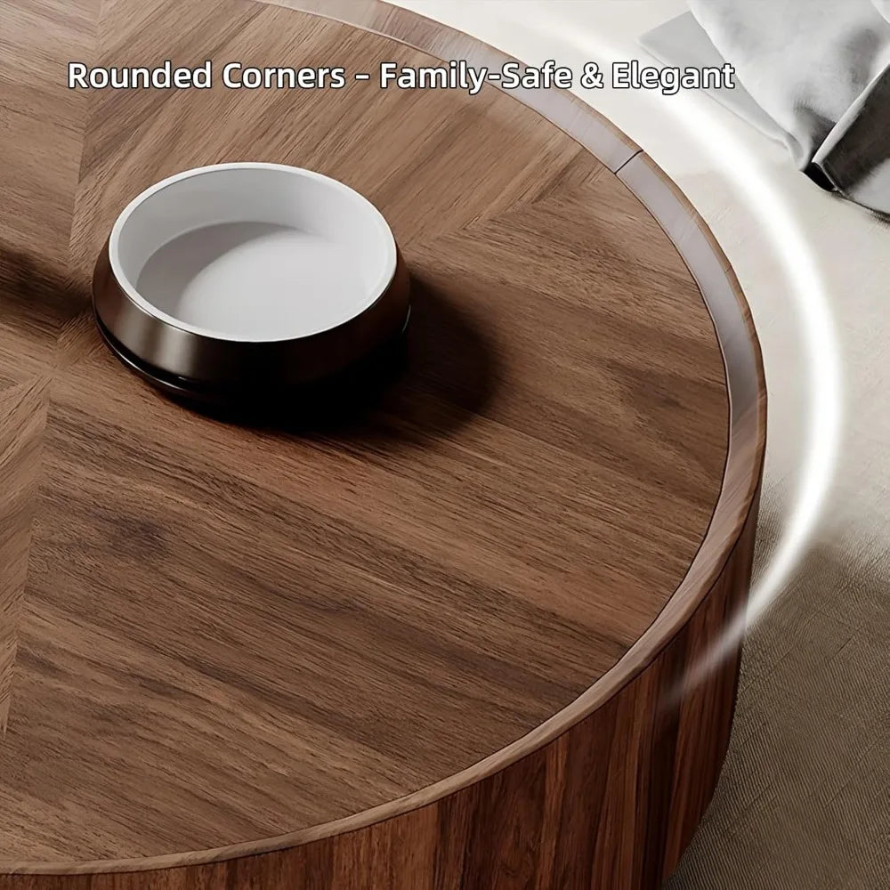 Solid Wood Coffee Table with Hidden Drawer, Fully Assembled Square Center Table for Living Room, Raised Edge Design