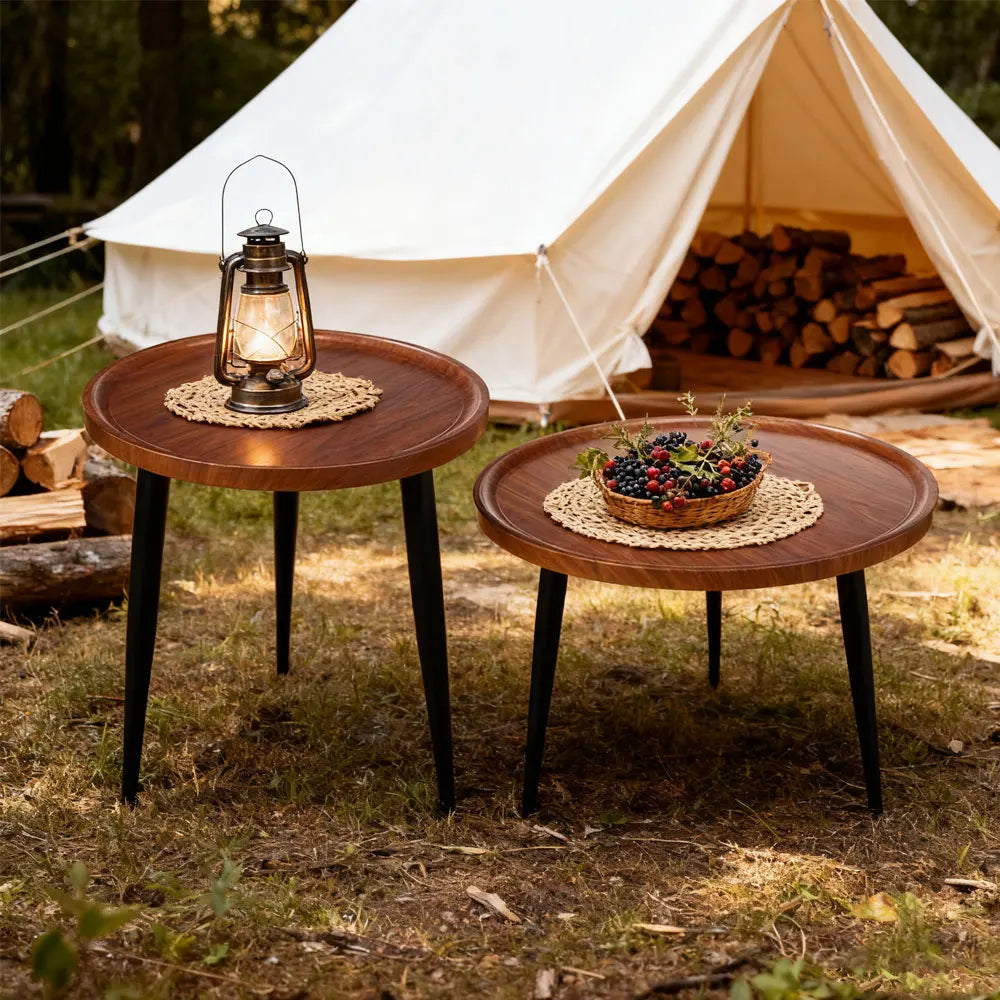 Round Coffee Table, Small Nesting Coffee Table, Mid Century Modern Coffee Table and End Table Sets Wood, Easy