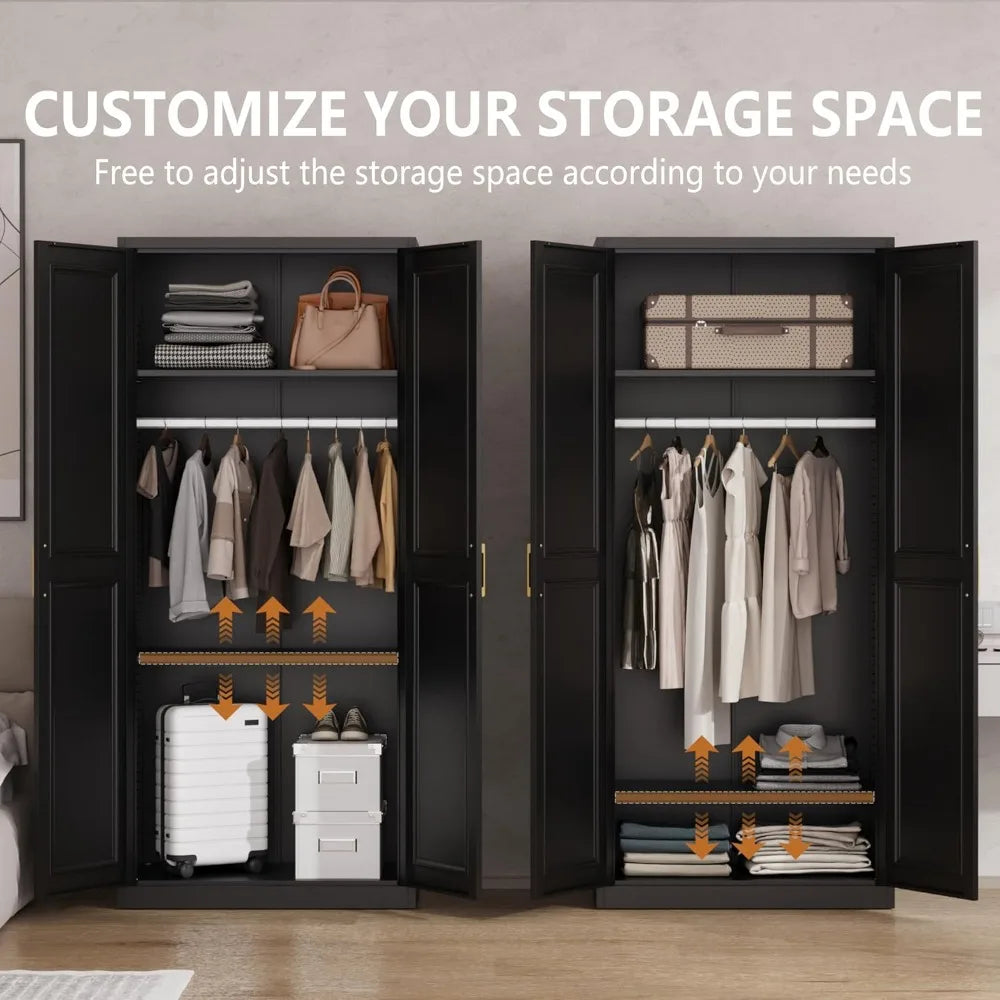 Metal Armoire Wardrobe Closet with Hanging Rod,Wardrobe Cabinet for Clothes,Clothing Storage Cabinet with Doors and Shelves