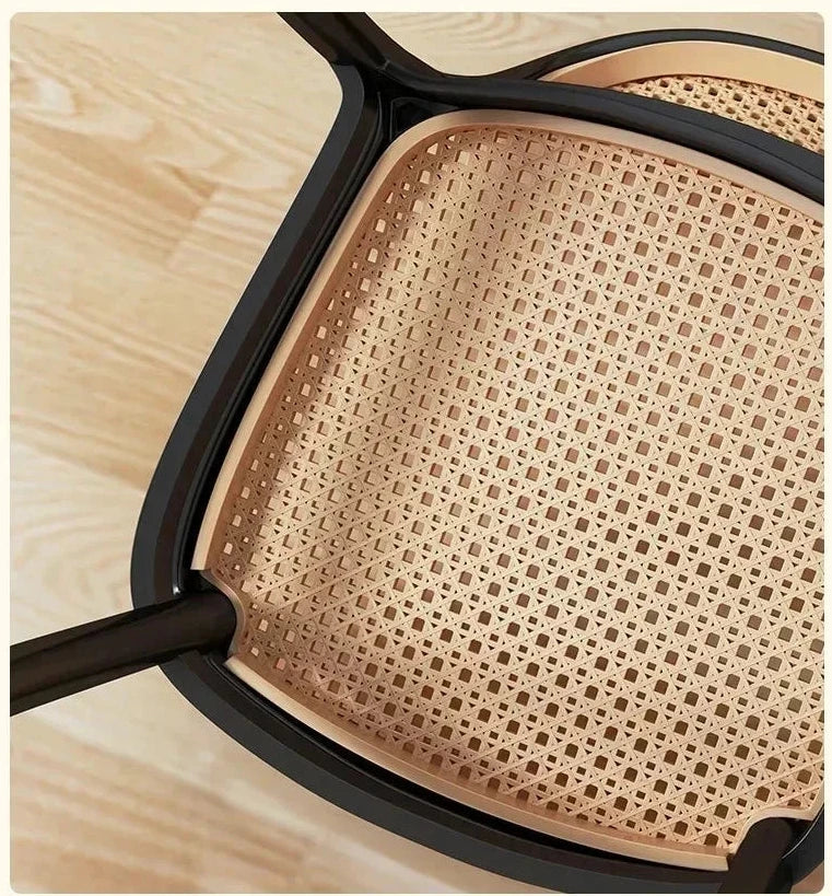 Black Rattan Dining Chair with Natural Cane Webbing and Cushion