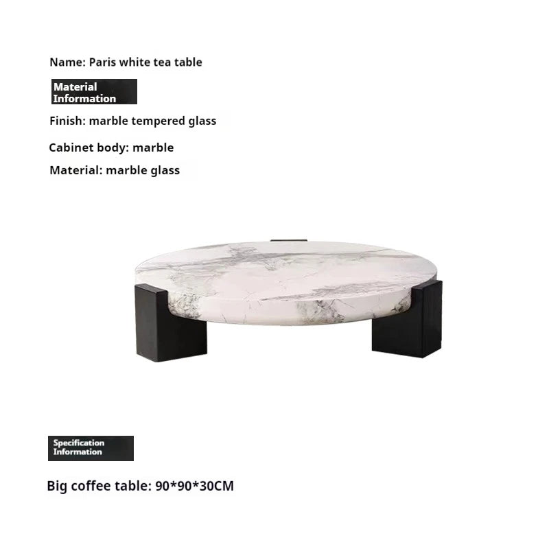 100% Pure Calacata Viola Marble Round Coffee Table with Black Marquina Base - Luxury Living Room Center Table for Home Decor