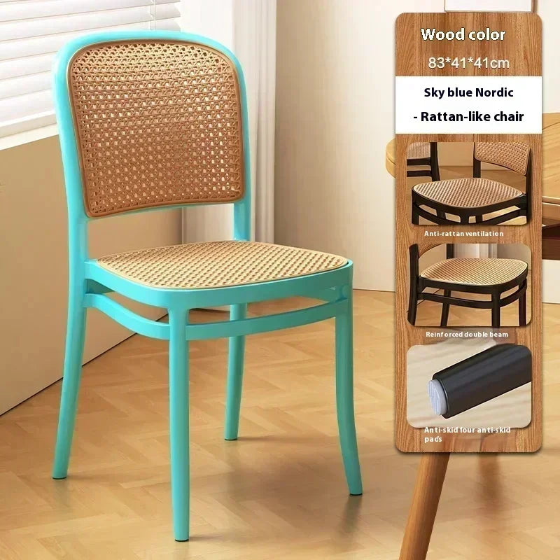 Black Rattan Dining Chair with Natural Cane Webbing and Cushion