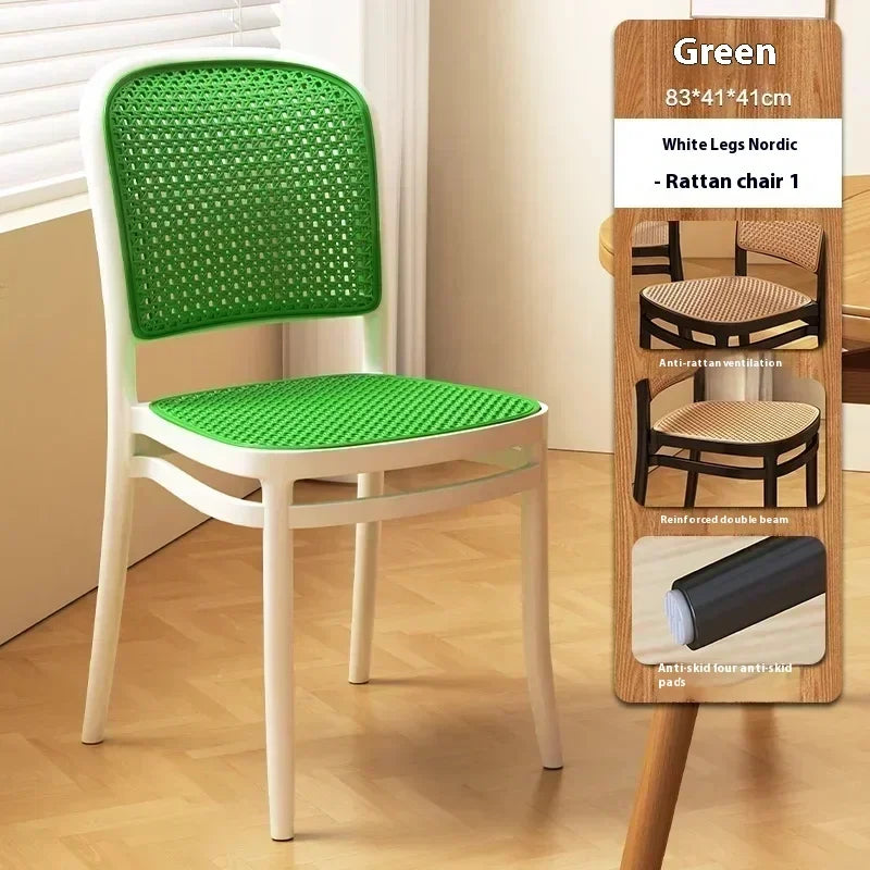 Black Rattan Dining Chair with Natural Cane Webbing and Cushion