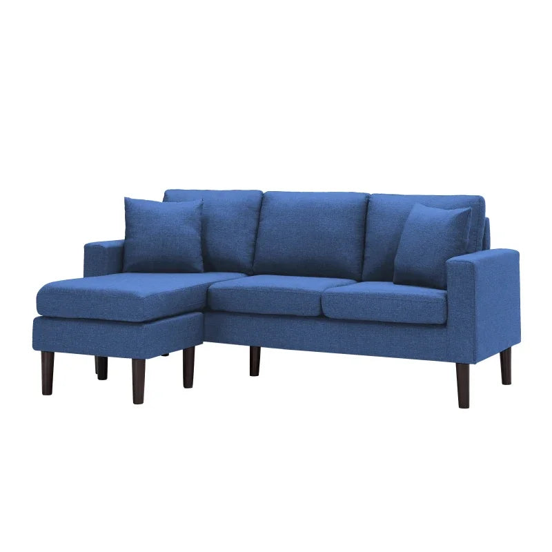 Living Room Sofa, 72" Sectional Sofa With 2 Pillows In Navy Blue Fabric On Left Hand Side Interior Decoration