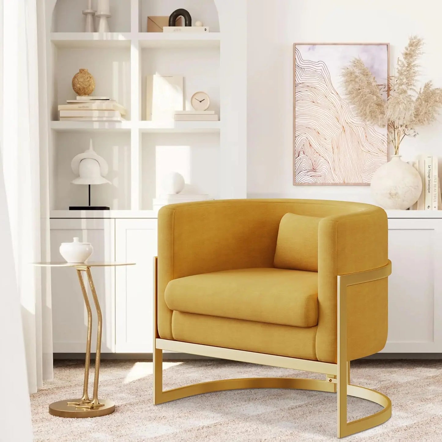 Velvet Accent Chair, Modern Upholstered Arm Chair for Living Room Bedroom Sofa Side Chair Velvet Barrel Chair with Gold Legs Lak