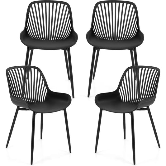Black Dining Chairs Set of 4, Modern Kitchen Chairs with Metal Legs, Cutout Backrest, Curved Seat, Armless Accent Chairs