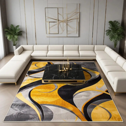 Modern Luxury Abstract Geometric Carpet for Living Room Black Gold Design Indoor Home Decor Large Area Rug Luxury Home Decor