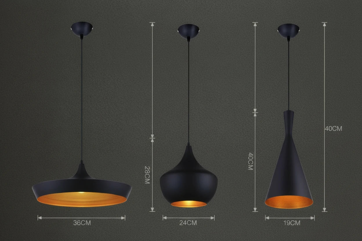 Pendant Light Set: Industrial Black & Gold in Multiple Shapes for Dining & Kitchen