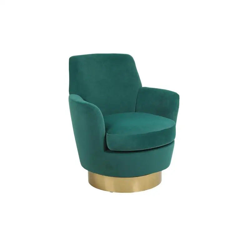 Emerald Velvet Swivel Barrel Chair, Comfy Accent Armchair for Living Room & Bedroom, Round Design with Gold Stainless Steel