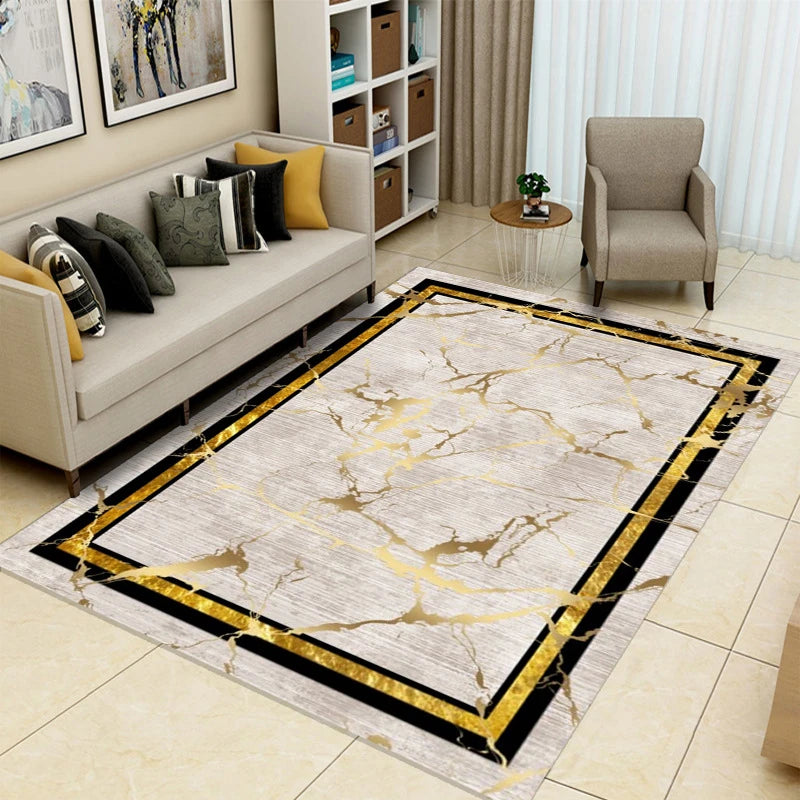 Modern Gold Marble Pattern Washable Area Rug for Luxury Living Room Sofa Decor Bedroom Floor Mat Kitchen NonSlip Rug Christmas