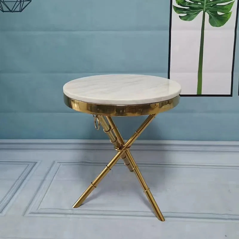 Luxury Home Gold Metal Base Round Small Coffee Table Furniture Modern Round White Marble Sofa Side Table for Living Room