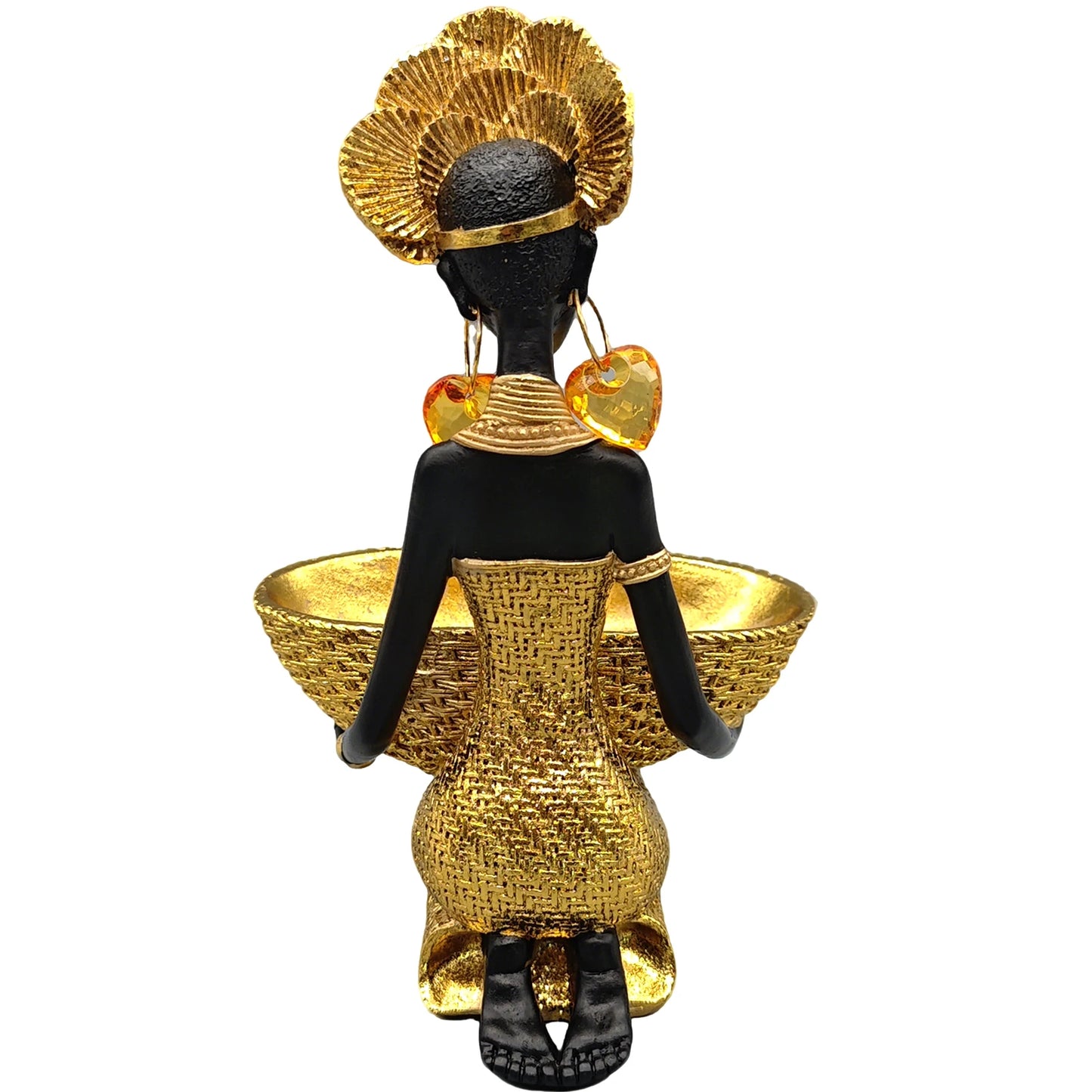African Tribal Statue - Tribal Lady Figure Sculpture Tray,Coffee Table/Office/Shelf/Living Room Handmade Home Decor(Gold)
