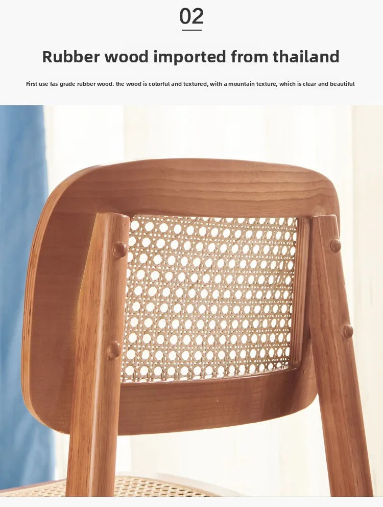 Scandinavian Dining Chair Natural Rattan & Wood Cafe Seat Minimalist Backrest Chair for Homestay Nordic Woven Home Furniture