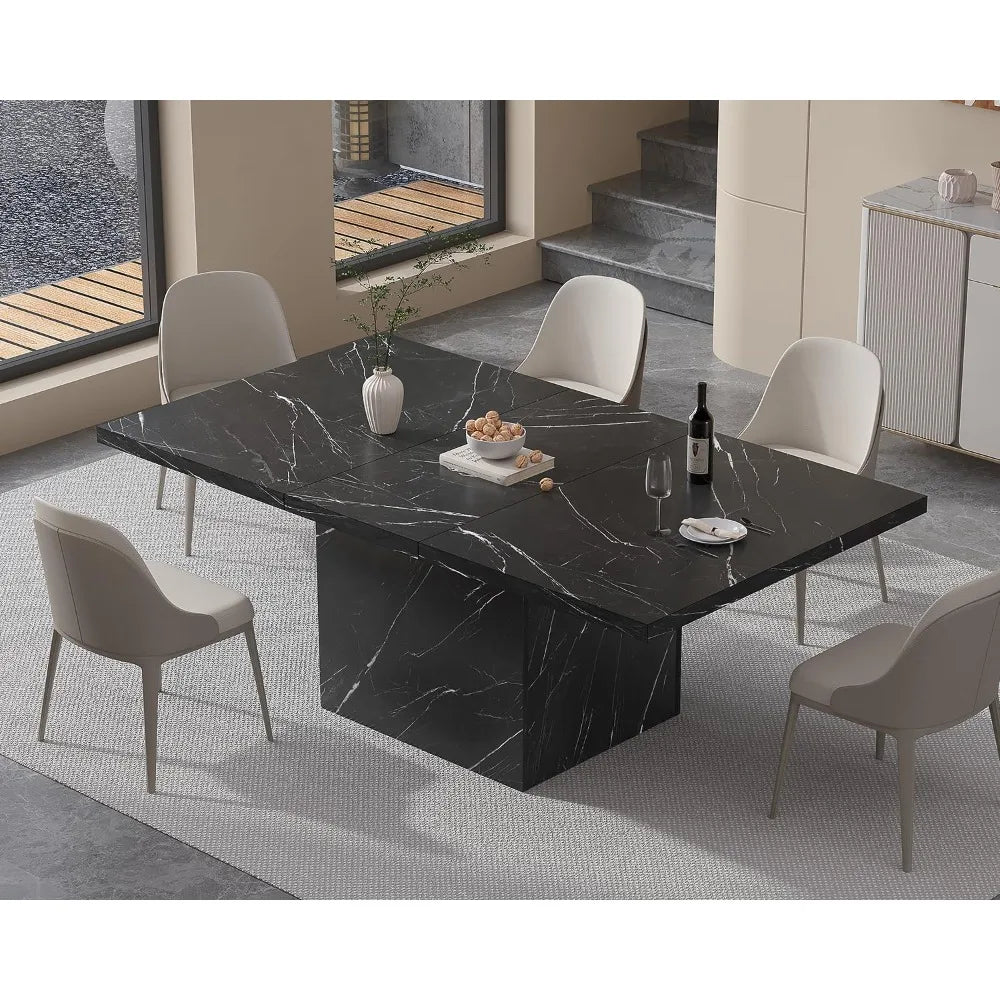 Modern 63 Rectangular Faux Marble Dining Table for 6, Suitable for Farmhouse Style Living Rooms