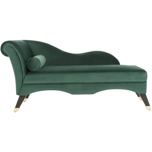 Home Caiden Modern Emerald Green Velvet and Espresso Chaise Lounge Chair