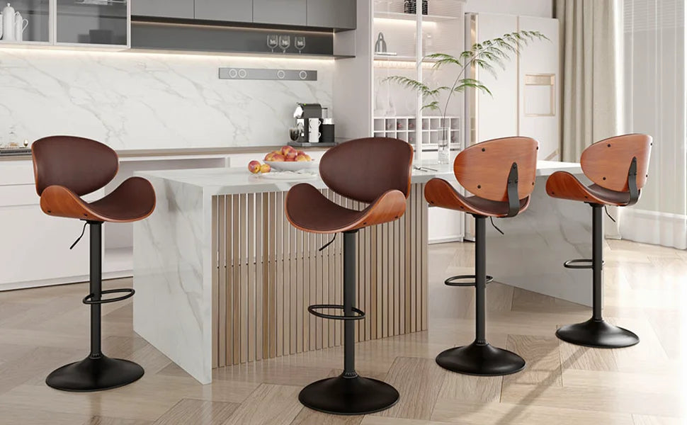 Rotating Bar Stool 2-Piece Set with Backrest and Footstool, Pu Leather Cushion Counter Height Bar Chair for Bar Kitchen and Restaurant