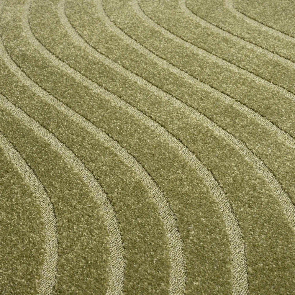 Green Geometric Wave Area Rug - Contemporary Design, 8x10