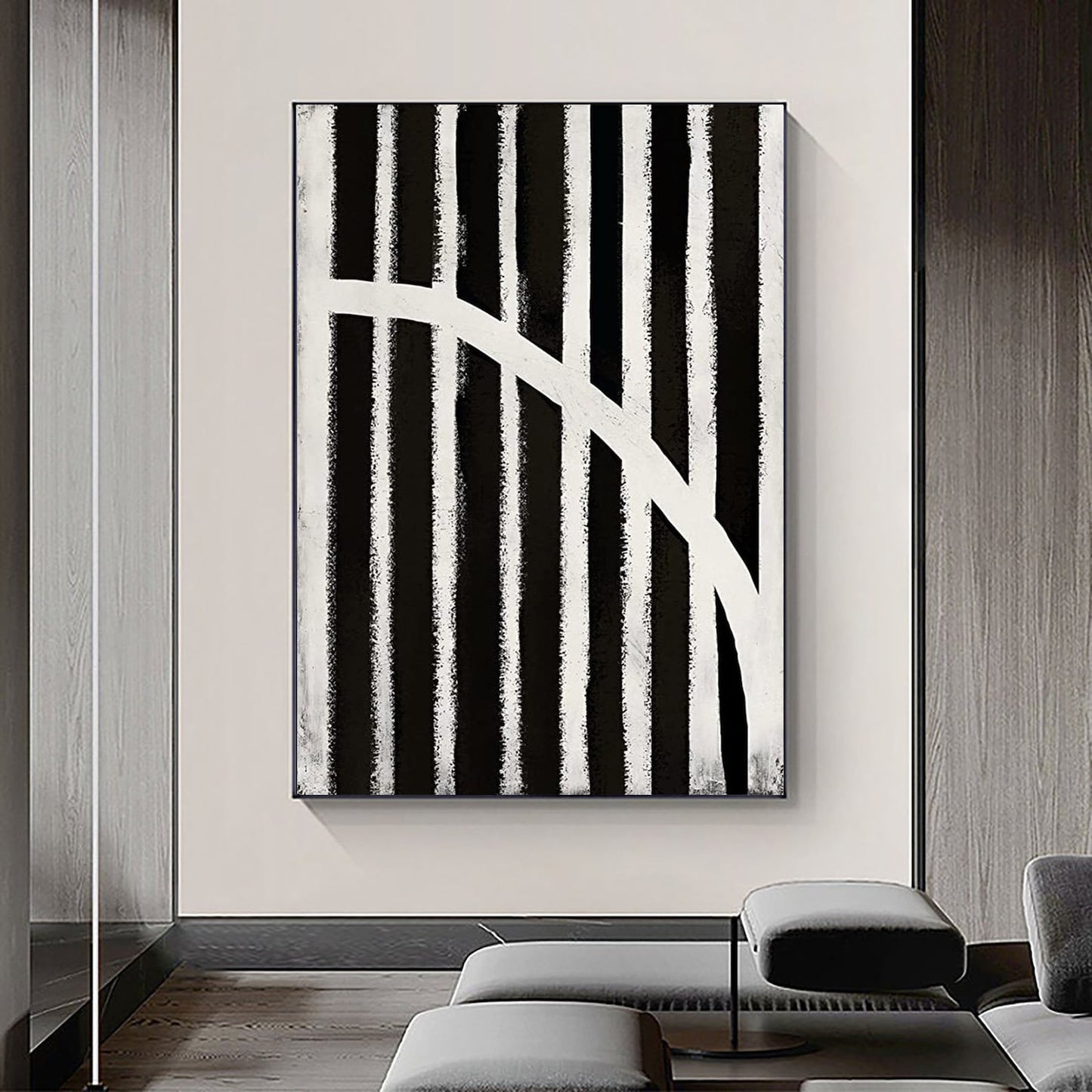 Beige Wabi Sabi Wall Art, Black And Beige Abstract Painting -Minimalist Canvas Large Neutral Rich Textured Living Room Decor