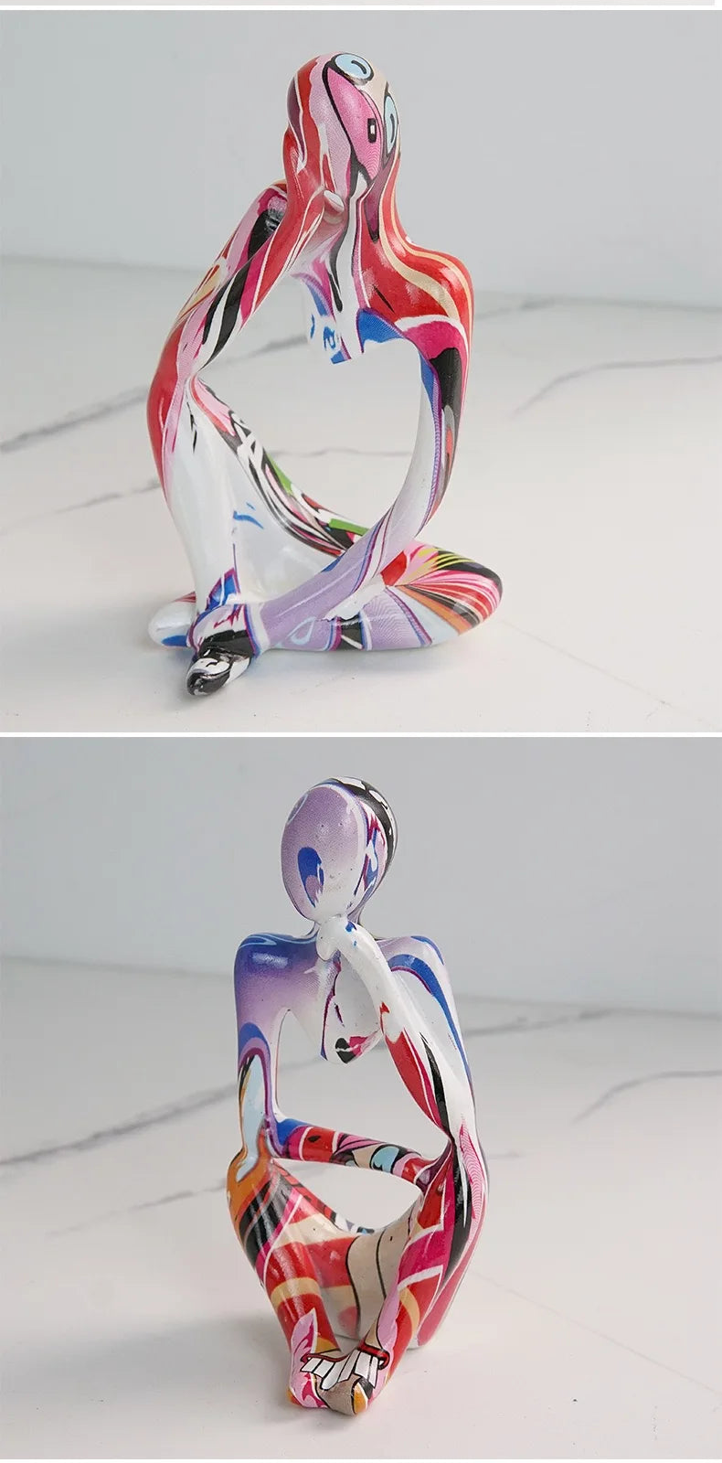 Resin Thinker Statue - Colourful Abstract Sculpture | Modern Home Decor
