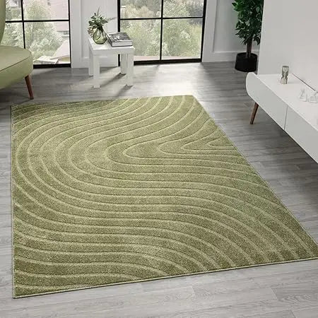 Green Geometric Wave Area Rug - Contemporary Design, 8x10