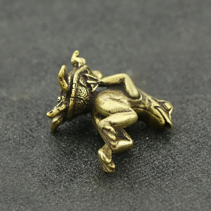 Brass Tortoise Frog Statue - Antique Bronze Sculpture | Desk Decor