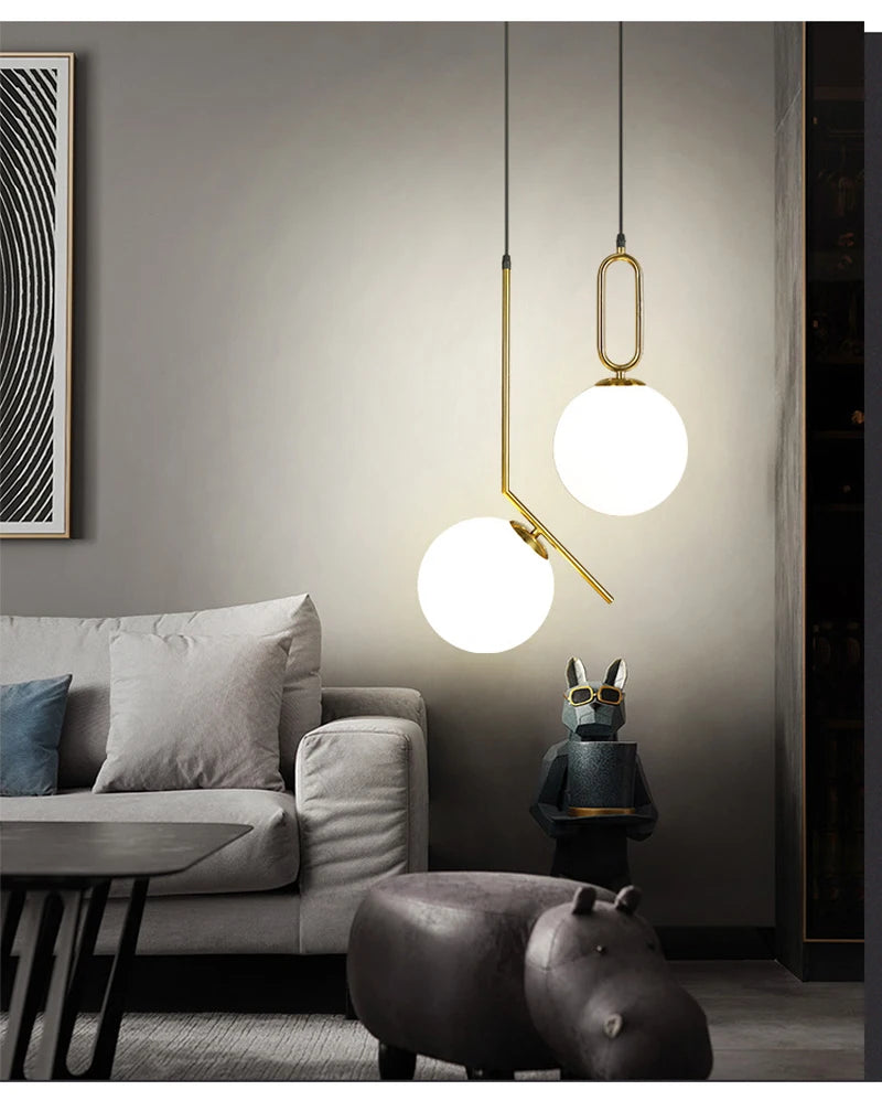 Nordic Glass Ball Pendant Lights Brass Black Hanging Lamp Modern Living Room Dining Bedroom Decor Ceiling Lighting Fixture House