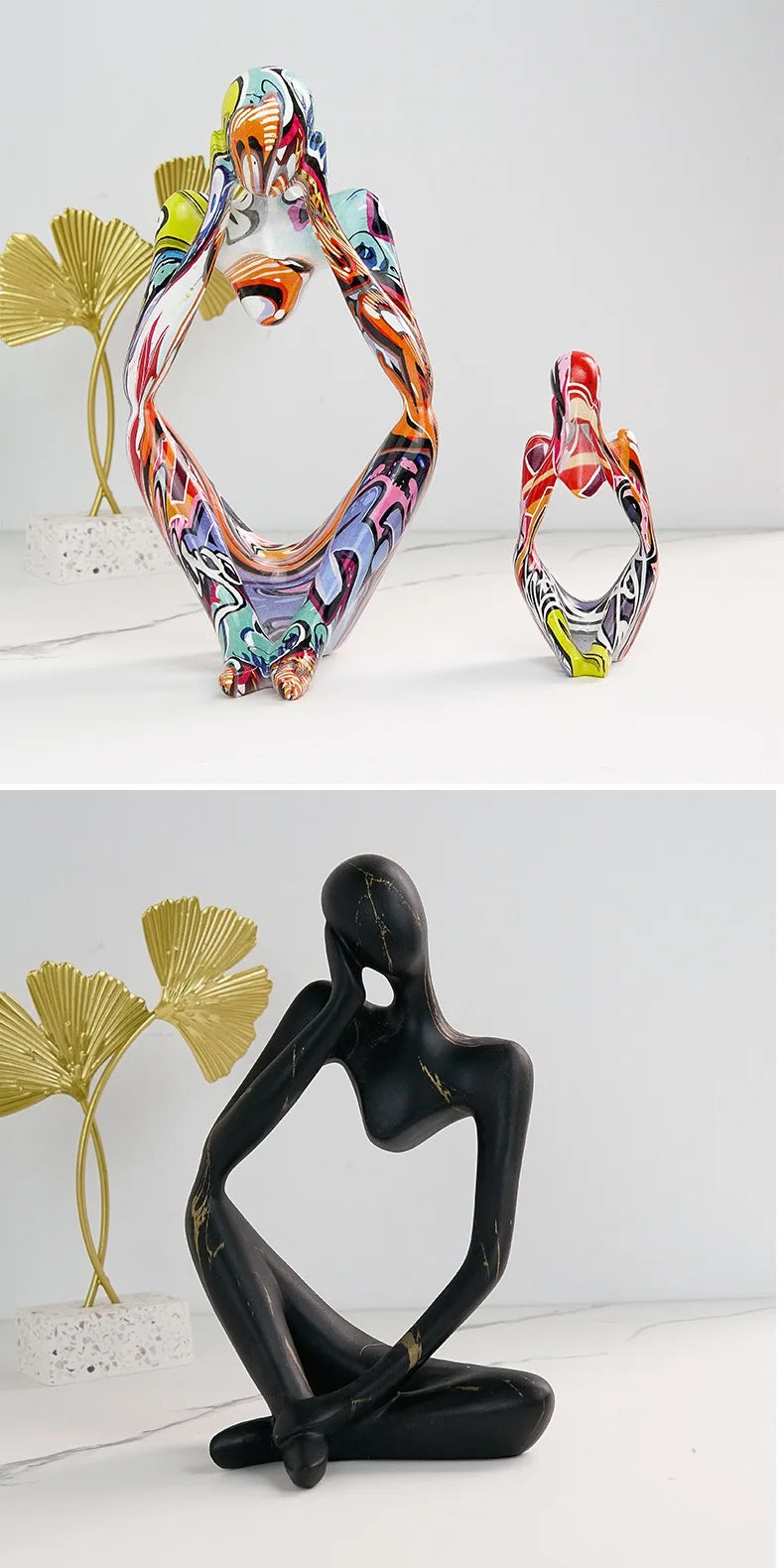 Resin Thinker Statue - Colourful Abstract Sculpture | Modern Home Decor