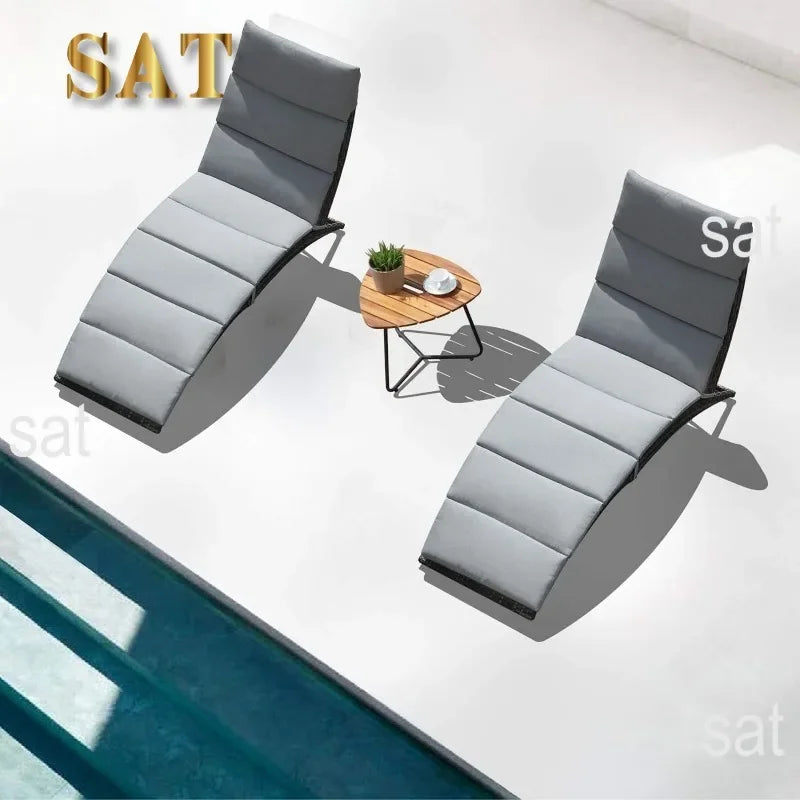 t Patio Chaise Lounge, Outdoor Lounge Chair, PE Rattan Foldable Chaise Lounger with Removable Dark Gray Cushion, Suitable