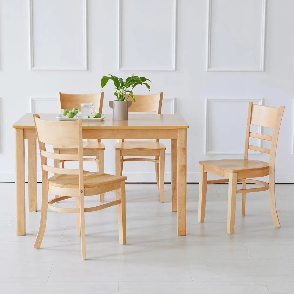 Ladder Back Dining Chairs Set of 2 - Solid Malaysian Oak Wood (Natural)