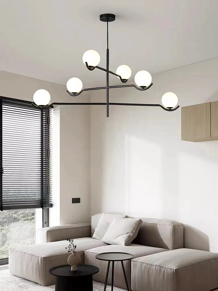 Chandelier: Modern Branching Globe Light in Black - 6 Lights