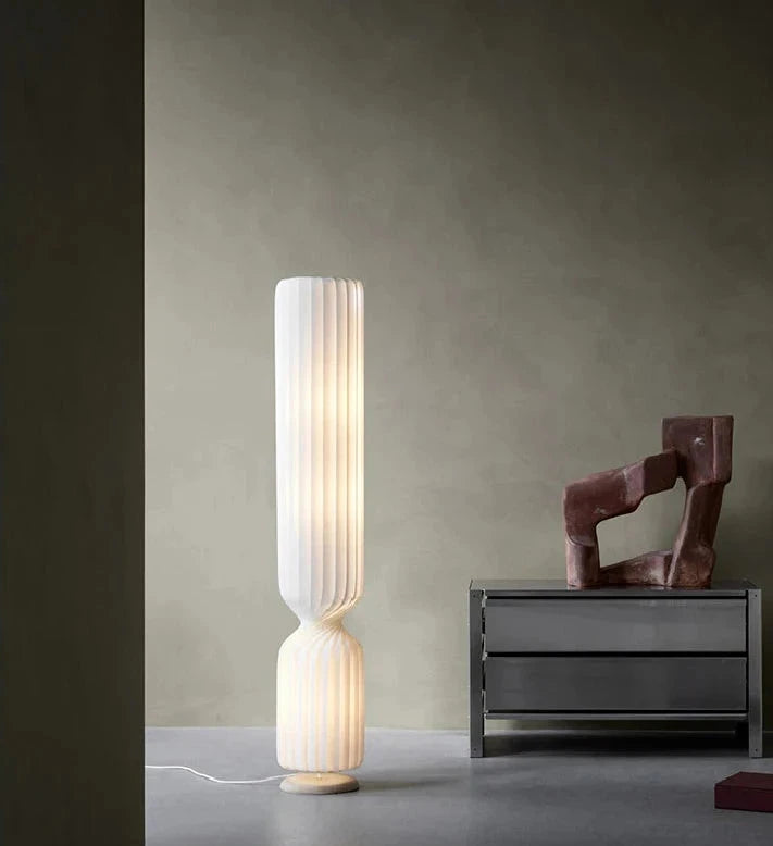 Floor Lamp: Sculptural Fluted Design in White - Modern Statement Lighting