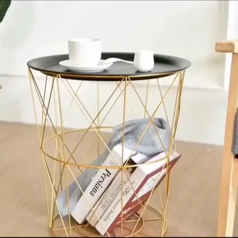 -New Nordic Golden Iron Metal Coffee Table Dirty Storage Basket Tea Fruit Snack Service Plate Tray Bed Living Room Sofa Side