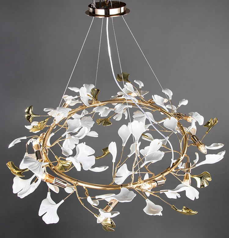Ginkgo Leaf Chandelier 180cm: Modern Gold Pendant Light for Dining Room & Living Room