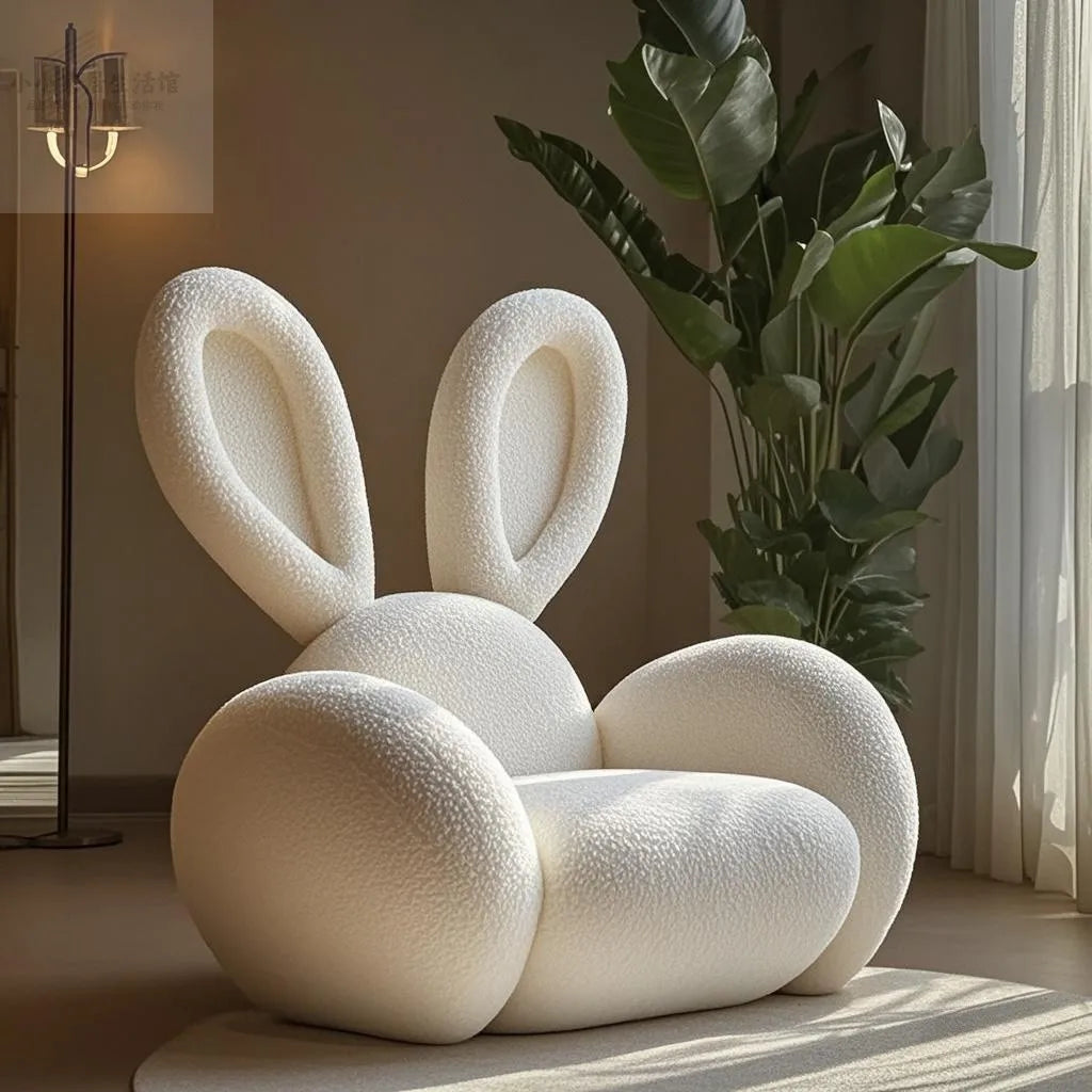 Cream Wind Creative Rabbit Fabric Sofas Living Room Single Sofa Furniture Couch Armchair White Pink Grey 1 Person Sofa luxury