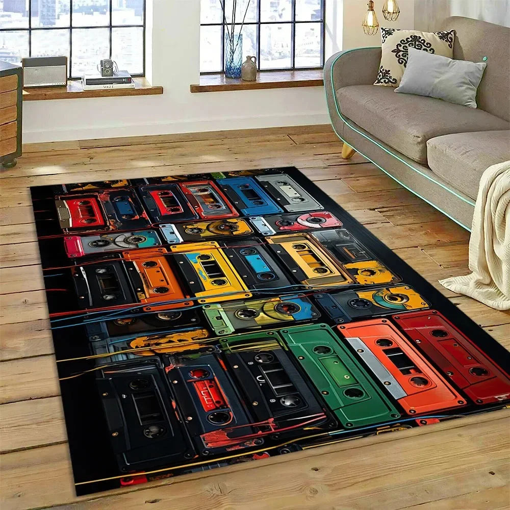 Retro Cassette Tape Carpets for Living Room Decoration Home Hallway Balcony Bathroom Mat Non Slip Parlour Sofa Large Floor Rug
