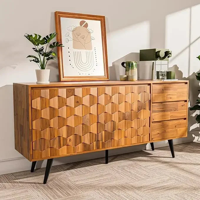 Solid Wood Sideboard with 2 Doors and 3 Drawers