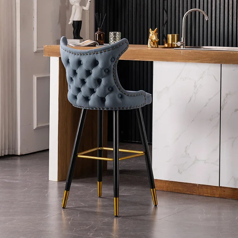 Flannel Light Luxury Bar Chairs for Kitchen Modern Minimalist Backrest Bar Stool Creative Designer Household High Stool