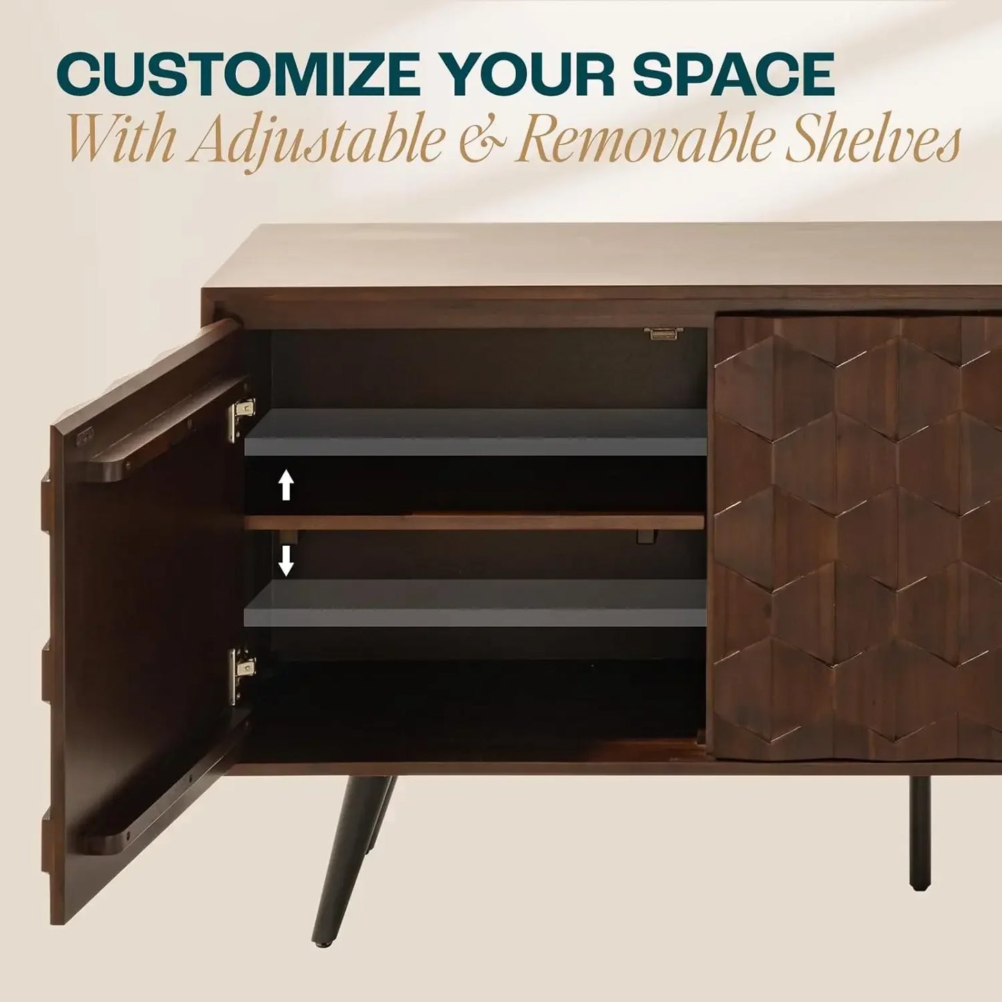 Solid Wood Sideboard with 2 Doors and 3 Drawers