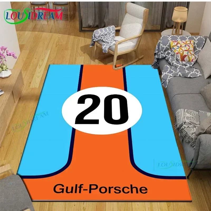 Gulf Racing Digital Print Area Rug - Anti-Skid Racing Stripe Design