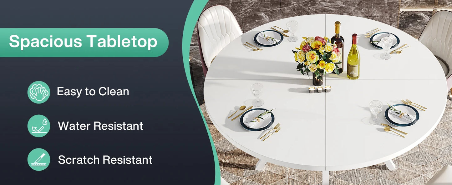 Tribesigns Round Dining Table for 4-6 People, 47-Inch Farmhouse Dinning Room Table Circle Kitchen Table, Industrial Dinner Table