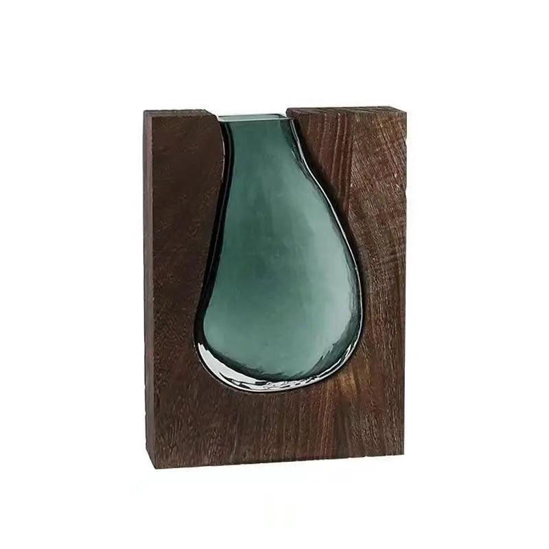 New Chinese style solid wood glass vase wholesale home designer decorative home hotel ornament high-end soft decoration