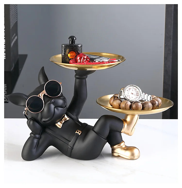 French Bulldog Butler Statue - Resin Sculpture with Tray | Home Decor