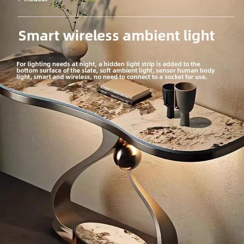 Modern Simple Stainless Steel Console Table Light Luxury Rock Board Design Home Living Room Very Narrow Case Corridor Table