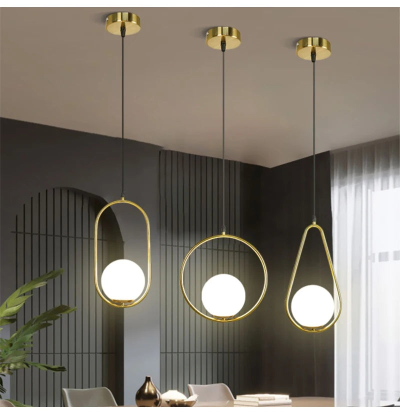 Nordic Glass Ball Pendant Lights Brass Black Hanging Lamp Modern Living Room Dining Bedroom Decor Ceiling Lighting Fixture House