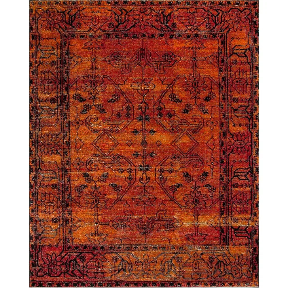 Vintage Persian Area Rug - Orange Oriental Design, 8' x 10'