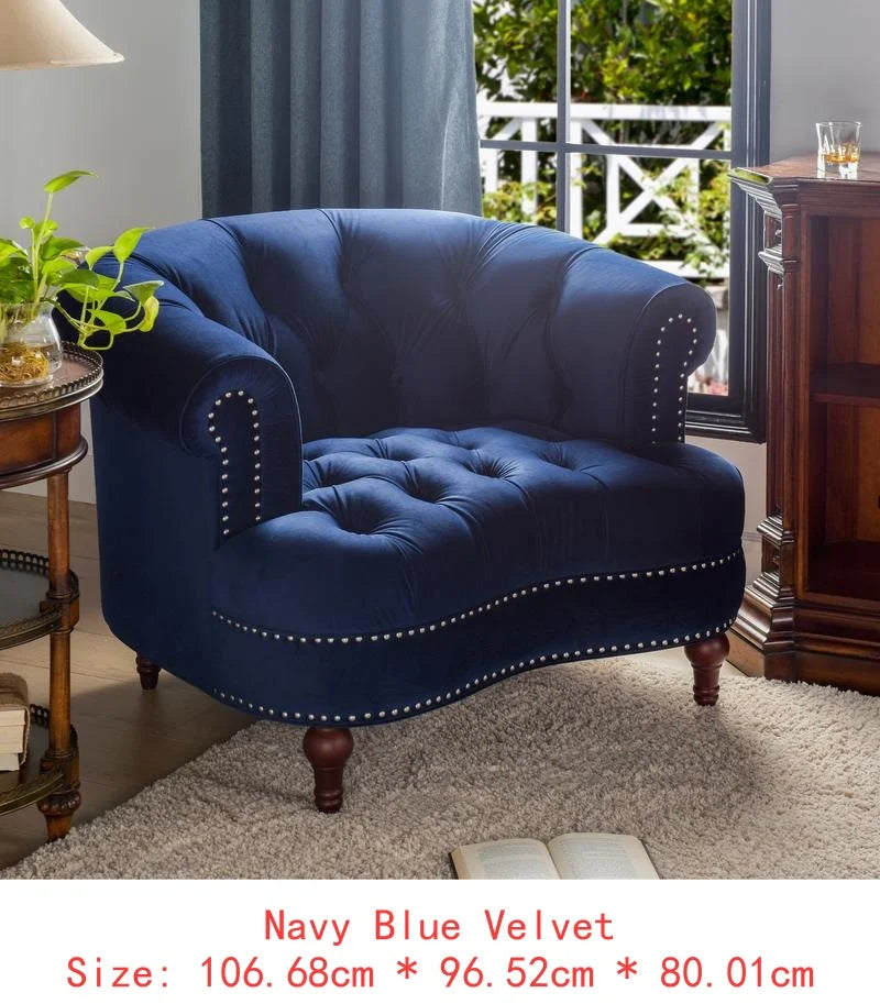Navy Blue Velvet Tufted Accent Chair, Victorian Style Upholstered Armchair