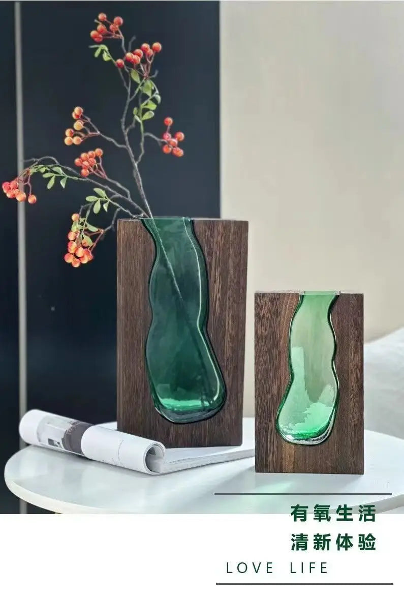 New Chinese style solid wood glass vase wholesale home designer decorative home hotel ornament high-end soft decoration