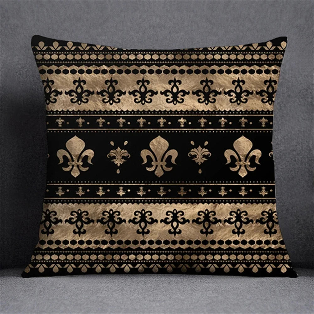 Black Gold Elegant Design Cushion Cover Symmetrical Plant Pillowcase Home Car Pillows Decor For Living Room Sofa Square Cushions