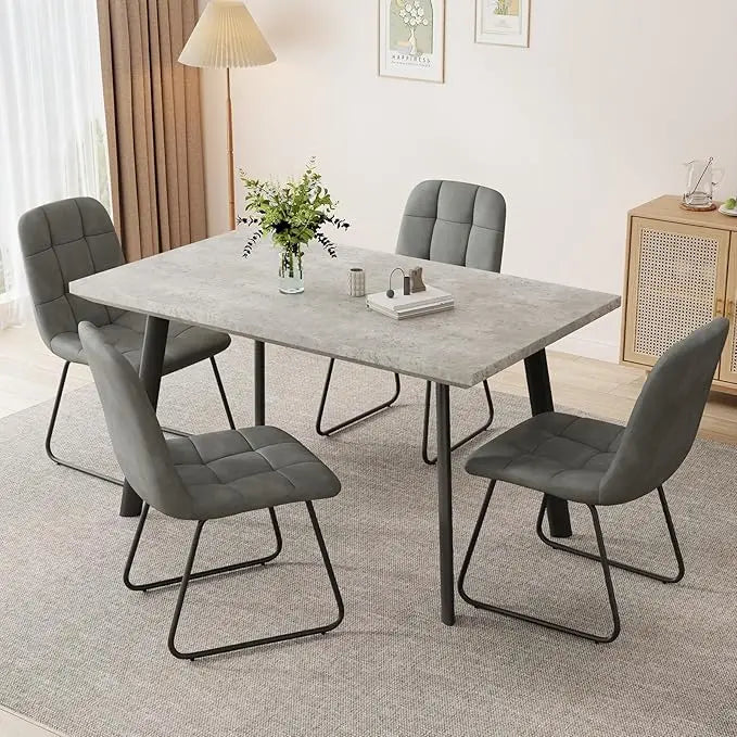 46.5" Modern 5-Piece Kitchen Table Set Rectangular Wood Dining Table with 4 Upholstered Leather Chairs